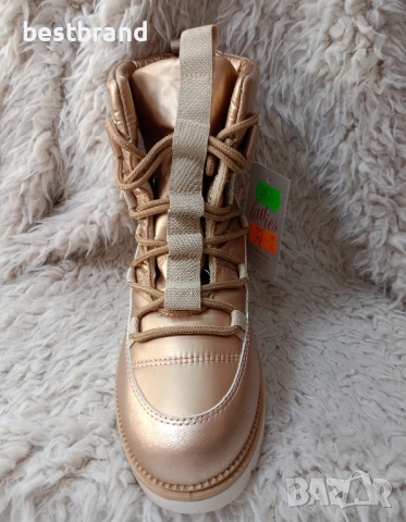 Дамски боти от изкуствена кожа,в комбинация с промазан плат, код 282/55