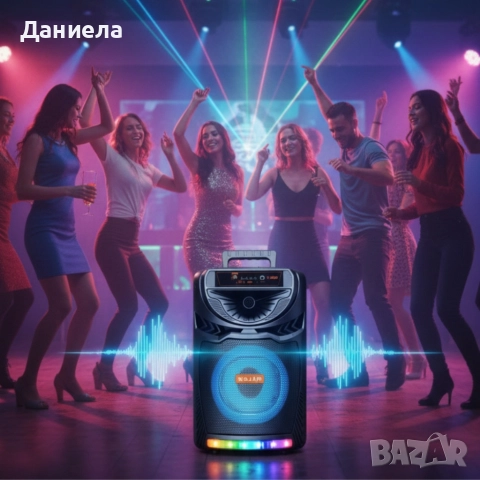 Bluetooth караоке колона с безжичен микрофон – 8,5″ говорител, LED светлини, TWS и FM радио, снимка 3 - Тонколони - 52812418
