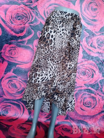 Феерична пола под коляното леопардов принт Л, снимка 3 - Поли - 37560593