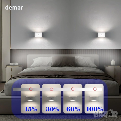 2 бр. безжични акумулаторни LED стенни лампи с осветление нагоре и надолу, дистанционно, снимка 4 - Лед осветление - 53051774