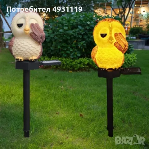 Соларна LED градинска лампа „Сова“ 41 см – водоустойчива декоративна лампа с LED осветление, снимка 2 - Външни лампи - 55845219