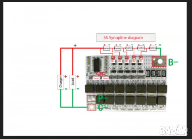 BMS 5s Контролер за зареждане на литиево йонни батерии, зарядно за 5 клетки 100А, 5s, снимка 4 - Друга електроника - 29873788