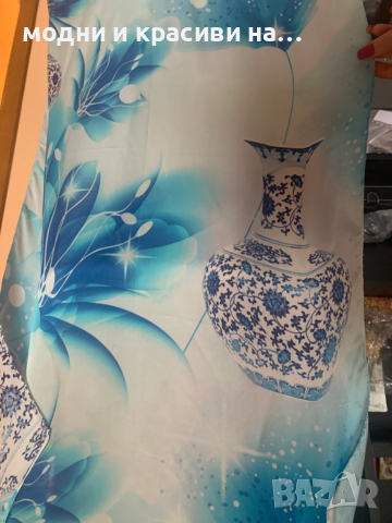 Красив копринен шал в синята гама, снимка 3 - Шалове - 52738588