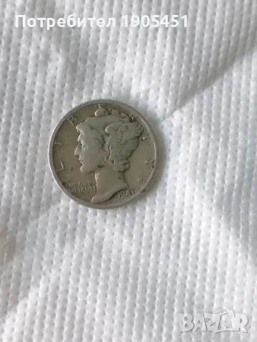 1 Дайм СРЕБРО Меркурий 1943г, снимка 3 - Нумизматика и бонистика - 48894113