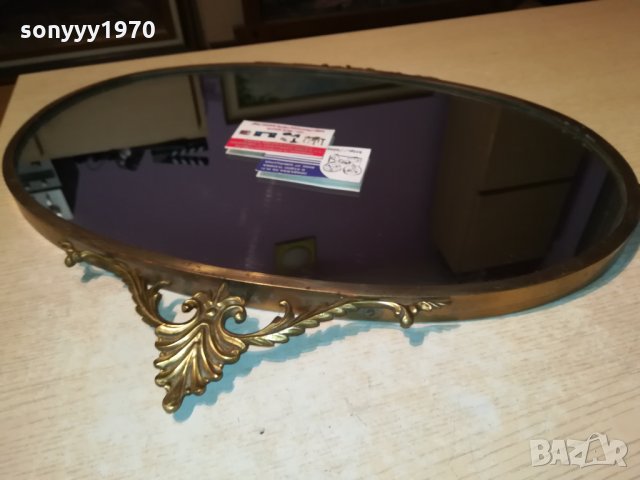 антично огледало-мед/месинг-масивно-внос швеция 55х45см, снимка 2 - Антикварни и старинни предмети - 30139515