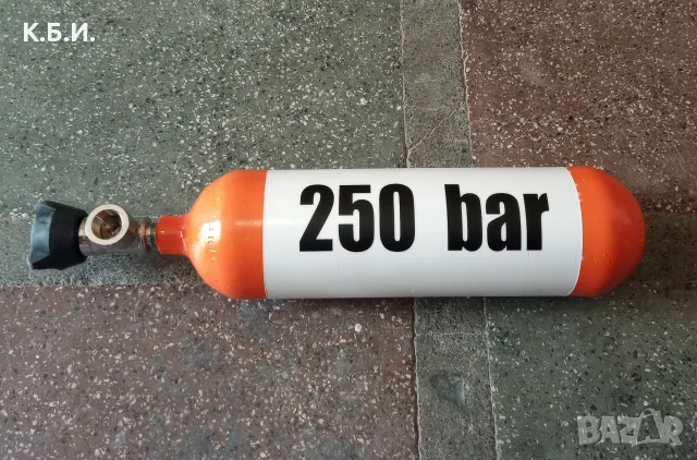 Продавам - 1 брой малка метална бутилка - 2,3L - 3,55кг tara - 250 BAR - АТМОСФЕРИ работно налягане