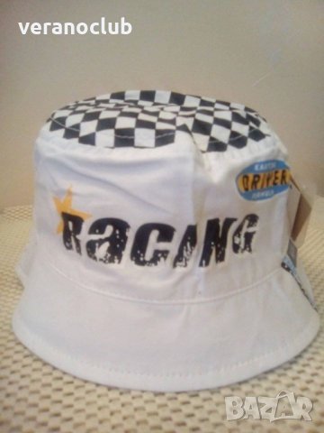 Бяла Детска лятна шапка Racing, снимка 2 - Шапки, шалове и ръкавици - 29228467