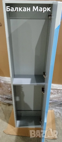 Шкаф за баня – бял гланц, 140×35×20 см – вакуумно ламиниран, със забележки, снимка 5 - Шкафове - 52564441