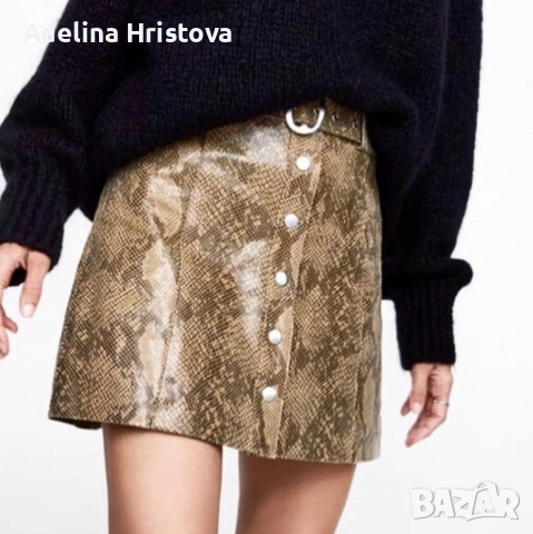 Еко кожа змия пола Zara M, снимка 3 - Поли - 51813376