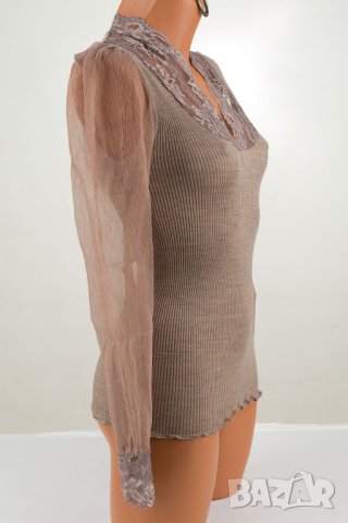Дамска блуза в пясъчен нюанс от вълна и микрофибър марка Bona Dea - S, снимка 3 - Блузи с дълъг ръкав и пуловери - 42534929