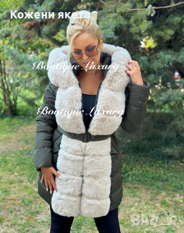 Дамско зимно палто / парка с големи екрю пухове и топла качулка , снимка 2 - Якета - 42069311