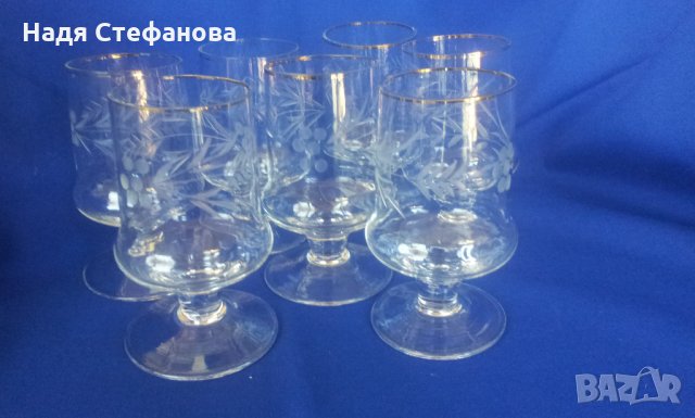Ретро гравирани стъклени чаши за алкохол със столче 6 бр, снимка 6 - Антикварни и старинни предмети - 29080799