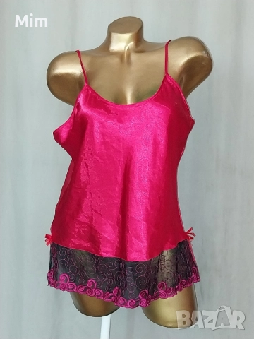 L Червена сатенена къса нощница топ / потник /