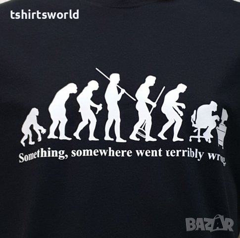 Нова мъжка тениска с трансферен печат Човешка еволюция в черен цвят, снимка 13 - Тениски - 36598981
