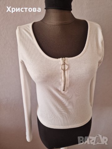 Бяла къса рипс блуза -8,00лв., снимка 2 - Блузи с дълъг ръкав и пуловери - 44231894
