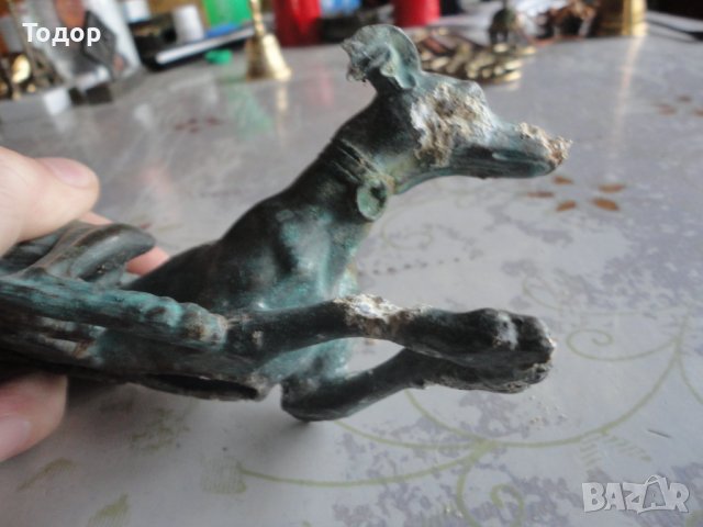 Малка бронзова пластика куче хрътка 19 век , снимка 6 - Колекции - 39947376