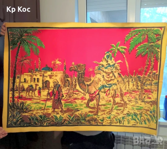 нов ковьор текстилна картина с ориенталски мотиви от 1968г., снимка 5 - Картини - 50330419