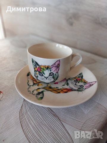 Домашни любимци. Подарък за любителите на котки, кучета, животни. Лот чаша и   чиния    коте, снимка 6 - Други - 42854789