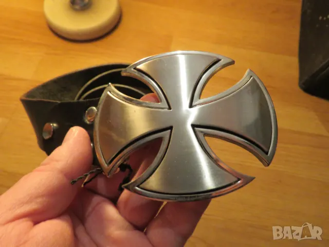 Щатски Моторджийски колан колан за мотор с бронзов малтийски кръст рокерски колан 