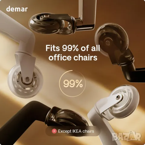 Колелца Desktronic – Комплект от 5 – Гумени резервни колелца за мебели и офис столове, бели, снимка 8 - Други стоки за дома - 50412115