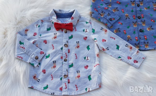 Коледна риза с папионка F&F за бебе 9-12 месеца, снимка 4 - Бебешки блузки - 35010487