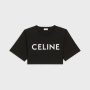 CELINE Black Logo Print Cropped Дамска Тениска size XL, снимка 1 - Тениски - 42843019