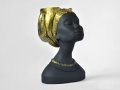 Саксия матово черно лице със златен тюрбан / Подарък саксия за дом / Саксия африканска статуя, снимка 7