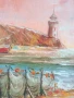 Димитър Генев 33x27см/малка българска картина масло върху платно/морски пейзаж/рибарски лодки-фар, снимка 3
