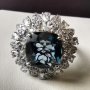 Елегантен Сребърен 925 пръстен с Родиево покритие и Натурален London Blue Топаз и Циркони!