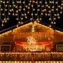 LED завеса „Висулки“ 10 м с 400 топло бели LED светлини, 8 режима и таймер, IP44, снимка 1