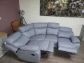 Сив кожен ъглов диван с релаксиращ механизъм от изкуствена кожа, снимка 4