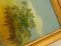 красива картина пейзаж рисувана от вътрешната страна на стъклото със дървена винтидж рамка , снимка 13