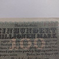 Райх банкнота - Германия - 100 Милиона марки / 1923 година - 17896, снимка 7 - Нумизматика и бонистика - 31029597