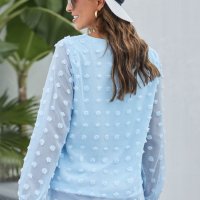 Дамска блуза в синьо с дълъг ръкав и принт на точки, снимка 4 - Блузи с дълъг ръкав и пуловери - 40828435