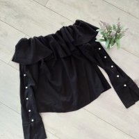 Нова черна блузка паднало рамо, снимка 1 - Блузи с дълъг ръкав и пуловери - 40301110
