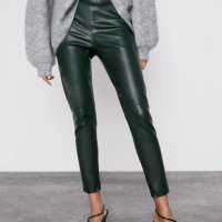 Zara зелен кожен панталон/клин, размер S, снимка 1 - Панталони - 44260367