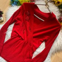 Червена рипсена блуза, снимка 2 - Блузи с дълъг ръкав и пуловери - 39098214