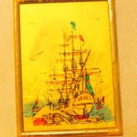 Старинна златна картина рисувана върху златно фолио - Старинен кораб  - с маркировка за злато 982 ( , снимка 2 - Картини - 38510136