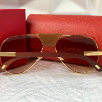 Cartier 2023 мъжки слънчеви очила с кожа и дътвени дръжки , снимка 11 - Слънчеви и диоптрични очила - 42796056