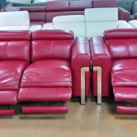 Червен комплект двойка и фотьойл с електрически релакс механизъм, снимка 5 - Дивани и мека мебел - 40283151