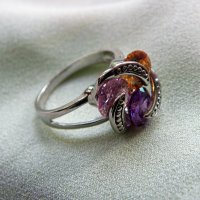 Сребърен пръстен с три цвята турмалини, снимка 2 - Пръстени - 39335407