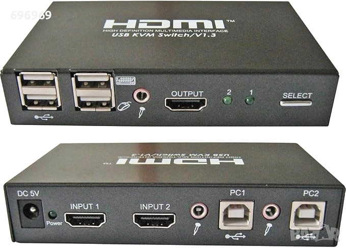 HDMI KVM Switch  суич за 2 компютъра към 2 монитора USB, снимка 1
