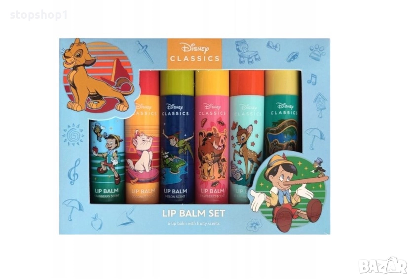 Комплект от 6 балсама за устни Disney, хидратиращи, цветни, 2.8 г, снимка 1