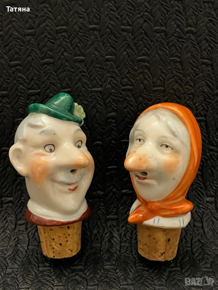 Vintage Hand-Painted German Porcelain Bottle Pourer Stoppers, снимка 1