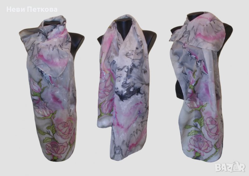 Рисуван копринен шал ФАНТАЗИЯ ПО ОФЕНБАХ, снимка 1
