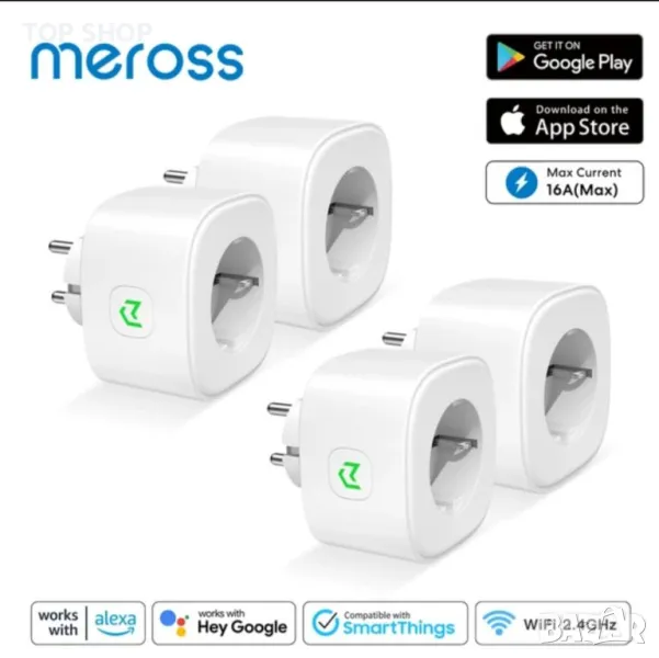 К-т 4бр. контакт Meross 16A Wi-Fi мониторинг на енергията съвместим с Alexa Google Home SmartThin, снимка 1