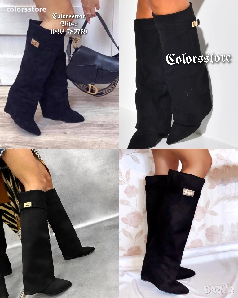 Ботуши на платформа - черен велур - K-40, снимка 1