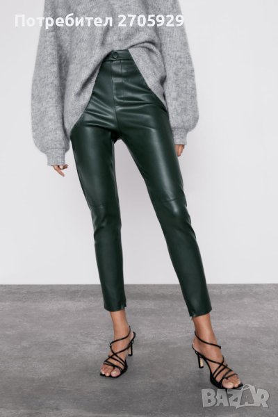 Zara зелен кожен панталон/клин, размер S, снимка 1