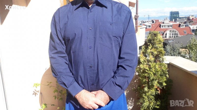мъжка риза с дълъг ръкав М-XXL тъмно синя, чисто нова, в целофан, снимка 1