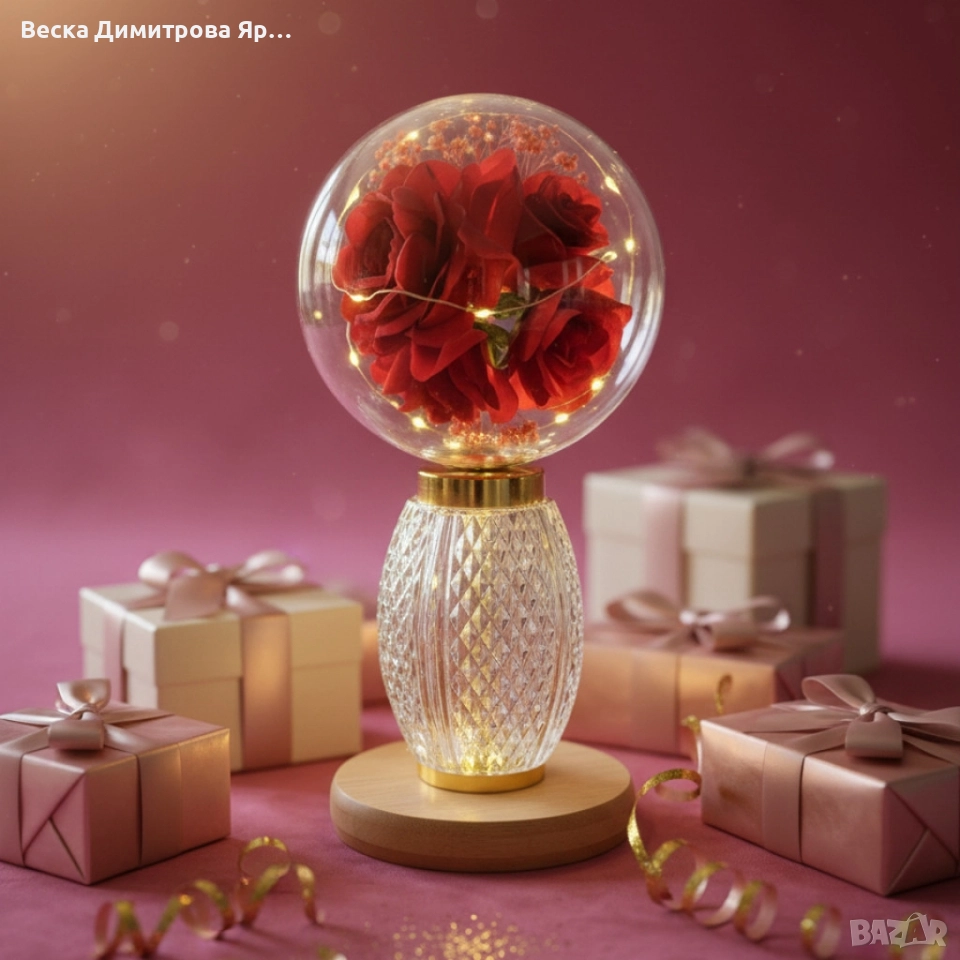 Декоративна лампа с червени рози и мека светлина – за топлина и хармония у дома, снимка 1